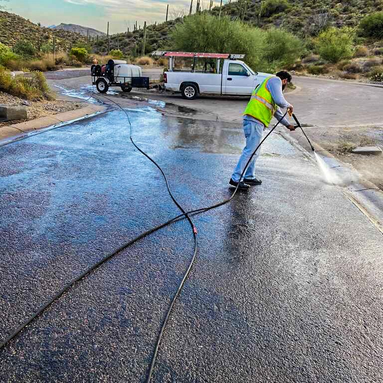 Commercial exterior surface restoration in progress